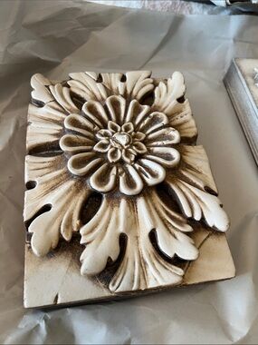 Sid Dickens Cream and Brown Floral Relief Wall Plaque